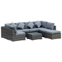 Outsunny 8 Piece Rattan Corner Sofa Set with Wide & Deep Seat, Assembled Aluminium PE Rattan Garden Furniture Set with Thick Cushions and Glass Top Table for Outdoor, Conservatory, Grey(m-1)