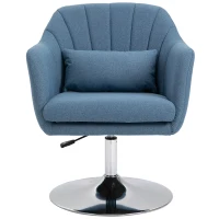 HOMCOM Swivel Accent Chair, Linen Fabric Tub Vanity Chair, Modern Armchair with Adjustable Height and Lumbar Support for Living Room Bedroom Salon Make up Room Dressing Table, Blue(m-10)