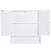kleankin spiegelkast, wandkast met 3 opbergvakken, make-upkast, MDF, wit, 56 x 13 x 58 cm(m-7)