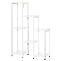 Outsunny Bloemenstandaard, Plantenstandaard, 7 Niveaus, voor Binnen- en Buitengebruik, Staal, wit, 65 x 23 x 94,5 cm(m-10)