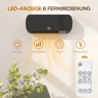 HOMCOM Keramische wandheater 2000W met afstandsbediening, led-display en 12 u timer voor badkamer(m-5)
