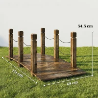 Outsunny Puente de Jardín de Madera 1,51 m Puente Decorativo para Estanques Rústico con Barandillas de Seguridad Carbonizado(m-3)
