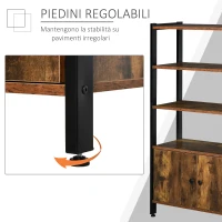 HOMCOM Libreria Moderna Stile Industriale con 3 Mensole e Armadietto a 2 Ante Casa e Ufficio, Legno e Metallo, Marrone Rustico, 70x30x120cm(m-7)