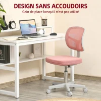 Vinsetto Chaise de Bureau Ergonomique Sans Accoudoirs, Fauteuil de Bureau Pivotant, Dossier Courbé en Maille et Roulettes, Rose(m-5)