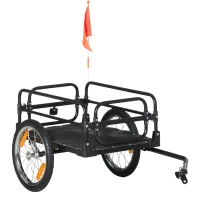 HOMCOM Remorcă pentru bicicletă de 70L cu 2 roți de 16", 2 reflectoare și steguleț, din oțel și PE, 125x64x53.5 cm, negru(m-1)