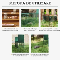 Outsunny Cușcă Capcană pentru Animale Vii Mici cu Dublă Ușă și Mâner, 60x18x20 cm, Verde Închis(m-5)