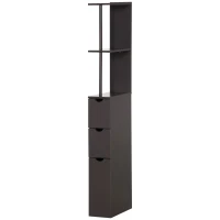HOMCOM Tall Bathroom Cabinet, Freestanding Slim Bathroom Storage Cabinet with 2-Tier Open Shelf and 2 Drawers for Small Space, Narrow Cupboard Storage Unit, Brown(m-11)