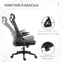 Vinsetto Fauteuil de bureau réglable tissu maille polyester dossier ergonomique inclinable pivotant Noir(m-5)