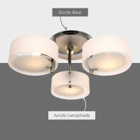 HOMCOM Acrylic Lamp Indoor 3 Light Pendant Chandelier Flush Mount Office Living Room Bedroom w/ Chrome Finish(m-4)