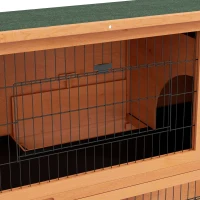 PawHut Conigliera da Esterno a 2 Livelli in Legno con Vassoio Rimovibile per 1-2 Conigli, Arancione(m-8)