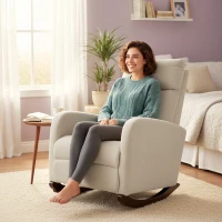 HOMCOM Corduroy Rocking Armchair - Beige(m-8)