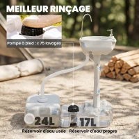Outsunny Lavabo Portatile da Campeggio con 2 Ruote, Serbatoio Acqua 17L e Serbatoio Sapone 2.5L, 83x50x103cm(m-4)