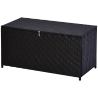 Outsunny Coffre Malle de Rangement, 118L x 54l x 59H cm, Résine Tressée Imitation Rotin, Café Foncé(m-11)