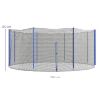 SPORTNOW Filet de remplacement pour trampolines Ø 366 cm 8 poteaux droits filet de sécurité pour trampolines, entrée zippée(m-3)
