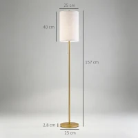 HOMCOM Staande Lamp, Elegante Staande Lamp van Staal met Stoffen Kap, Woonkamerlamp, Trekschakelaar, Goud+Wit(m-3)