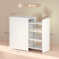 HOMCOM Meuble de salle de bain compact et étroit avec tiroir sur roulettes, 3 compartiments, 47 x 30 x 66,5 cm, blanc(m-3)