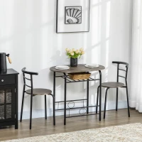 HOMCOM eetset, eettafel met 2 stoelen, keukentafel met opbergplank, zwart(m-2)