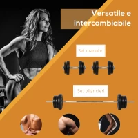 HOMCOM Set Manubri Palestra Regolabili 65kg, Set di Bilanciere con Pesi Regolabili, 14 Dischi e Impugnatura Antiscivolo, Pesi Manubri, per Braccia Allenamento Fitness Casa e Palestra, Nero(m-4)