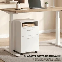 HOMCOM Schedario da Ufficio con Cassetto, Armadietto, Ruote a Freno e Ripiano Aperto, Cassettiera Ufficio per Lettera/Legale/Formato A4, Armadio Verticale per Studio, 40x35x60 cm, Bianco(m-6)