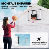 SPORTNOW Canasta de Baloncesto de Pared con Red Diámetro de 45 cm y Marco de Acero para Interior y Exterior 113x61x73 cm Negro(m-4)