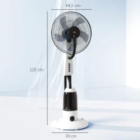 HOMCOM Ventilador Nebulizador Oscilante 90 W Tanque 2,8L 3 Velocidades 5 Aspas y Ruedas Ø44,5x120 cm Blanco(m-3)