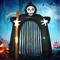 HOMCOM Grote Halloween Tuindecoratie Magere Hein-boog Zelfopblaasbaar met LED-verlichting 2,85 m(m-2)