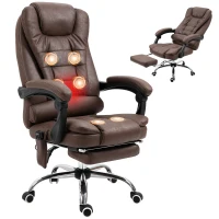 Vinsetto Massagebureaustoel met Lig- & Verwarmingsfunctie, Draaibaar, Ergonomisch, tot 120 kg, Bruin(m-11)