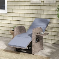 Outsunny 148° Reclining Rattan Garden Armchair, with Footrest - Brown/Grey(m-8)