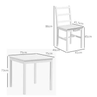 HOMCOM 3-delig Eettafelset Eetgroep Tafel met Stoelen, Grenenhout, Wit(m-3)