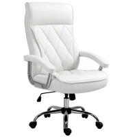 Vinsetto bureaustoel kantoorstoel gaming stoel draaistoel ergonomisch met wipfunctie in hoogte verstelbaar ruitpatroon modern elegant luxe PU leer metaal schuim wit 66x69x121 cm(m-11)
