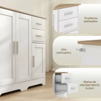 HOMCOM Aparador de Salón con 2 Cajones Armario de Cocina con Estante Ajustable 100x40x78 cm Blanco y Natural(m-6)