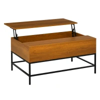 HOMCOM Mesa de Centro Elevable Mesa de Centro con Espacio de Almacenaje Oculto para Salón Comedor 90x60,5x45,5 cm Teca(m-11)