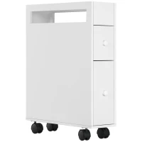 HOMCOM Badkamerkast op wielen, smal design, twee lades, vier wielen, wit, 16 x 49,5 x 66 cm(m-1)