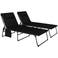 Outsunny 2er set opvouwbare ligstoel tuinligstoel met hoofdkussen 5‑voudig verstelbare rugleuning zijvak zwart(m-11)