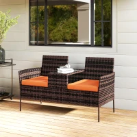 Outsunny Two-Seat Rattan Chair, with Middle Table - Orange(m-10)