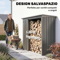 Outsunny Portalegna da Esterno 2 in 1 con Armadietto Porta Attrezzi, 1.26 m², 235x67x149 cm, Grigio Scuro(m-5)