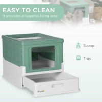 PawHut Hooded Cat Litter Box, Portable Pet Toilet, with Scoop, Front Entry - Green(m-4)