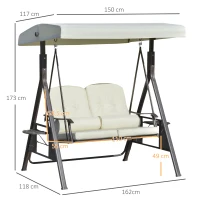 Outsunny 2-zits tuinschommelstoel met luifel Kussenblad Metaal Polyester Beige 162 x 118 x 173 cm(m-3)