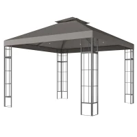 Outsunny 3 x 3 m tuinpaviljoen, 2-laags dakontwerp, UV30+ bescherming, UV-bestendig, zonwering, metalen frame, Donkergrijs(m-10)