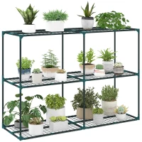 Outsunny 3-laags plantenstandaard, 100 cm hoge bloemenstandaard met planken, meerlaagse staal Donkergroen(m-14)