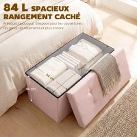 HOMCOM Banc de Rangement, Pouf de Rangement Pliable, Bout de Lit, Repose-Pieds avec Couvercle, 76L x 38l x 38H cm, Rose(m-4)