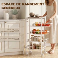 HOMCOM Chariot de rangement à 4 niveaux, desserte à roulettes avec paniers amovibles, cadre en métal, blanc(m-4)