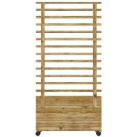 Outsunny Fioriera Verticale con 4 Ruote e Traliccio per Piante Rampicanti in Legno, 76x30x155 cm, Color Legno(m-11)