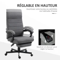 Vinsetto Fauteuil de bureau pivotant inclinable en tissu aspect lin avec accoudoirs hauteur réglable gris(m-4)