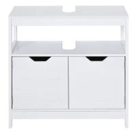 kleankin Armario para Debajo de Lavabo Gabinete de Baño con Estante 2 Puerta de Almacenamiento Dispositivo Antivuelco Resistente a la Humedad 60x30x60 cm Blanco(m-12)