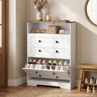 HOMCOM Shoe Cabinet with 2 Flip Drawers, Narrow Shoe Storage Cabinet, White(m-2)