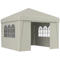 Outsunny Tonnelle de jardin pliante 3 x 3 x 2,75 m anti-UV 30 + avec fenêtres + parois latérales + sac de transport crème(m-1)
