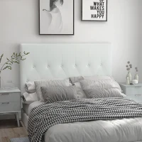 HOMCOM Testiera Letto Matrimoniale Imbottita con Design a Bottoni, in Pelle PU e MDF, 160x7x120 cm, Bianco(m-2)