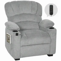 HOMCOM Elektrische relaxstoel met ligfunctie, USB, bekerhouders en 2 memory-posities, voor woonkamer, grijs(m-11)