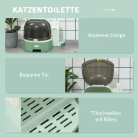 PawHut Kattenbak, 2 uittrekbare vloerbakken, 1 schep, kattenbak, afneembare hoes, groen+ zwart(m-7)